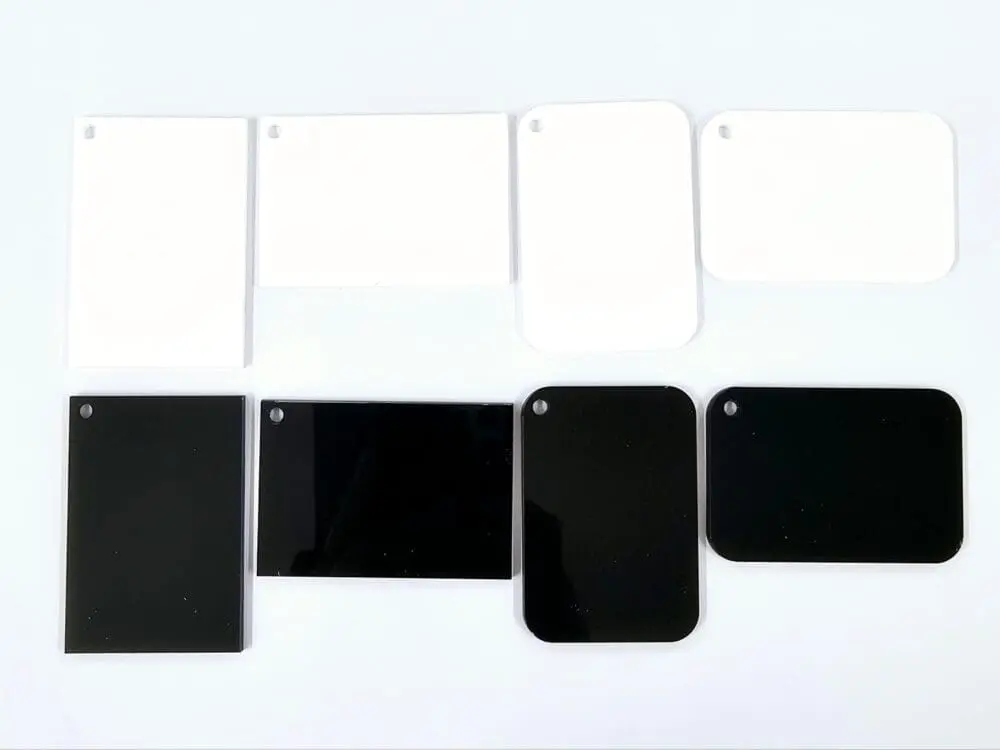 Keychain Rectangle Black White Laser Acrylic Shapes : 3mm BLACK or WHITE RECTANGLE Portrait or Landscape Acrylic, Disc (5 & 6cm) + 30mm Silver Split Keyring