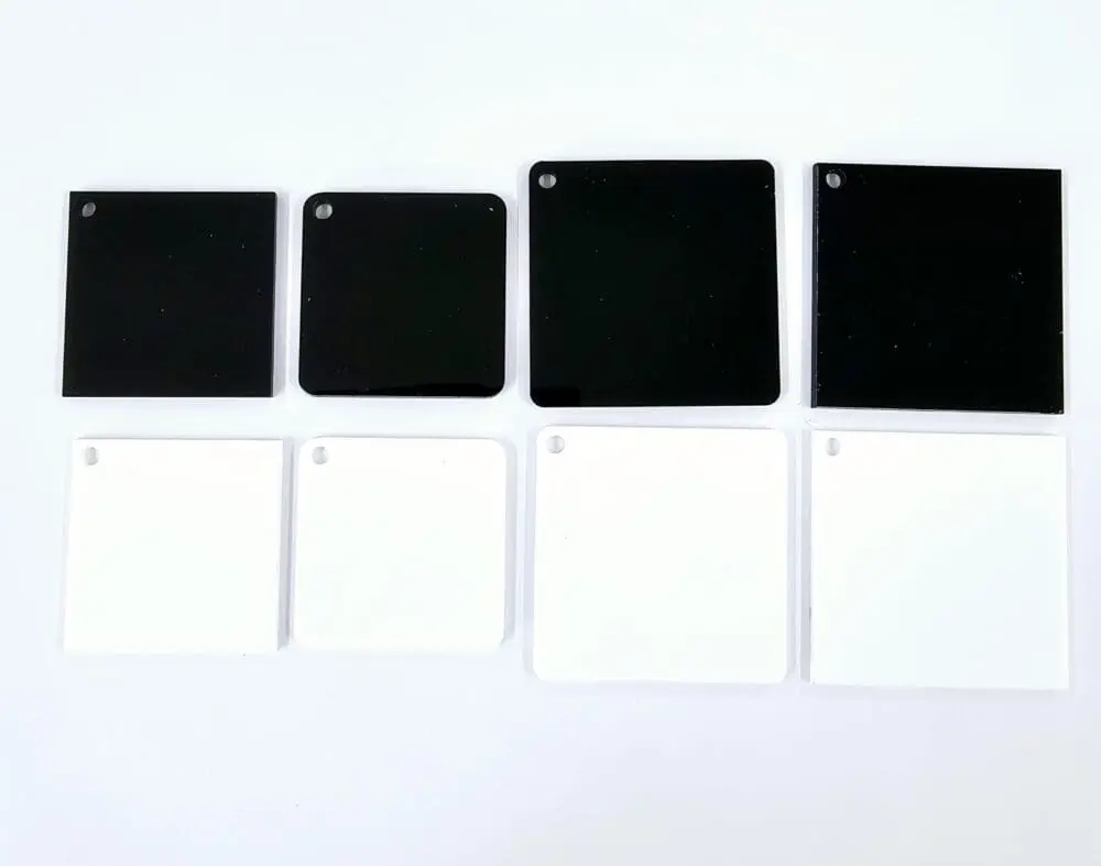 Keychain Square Black White Laser Acrylic Shapes : 3mm BLACK or WHITE SQUARE Acrylic, Disc (5 & 6cm) + 30mm Silver Split Keyring