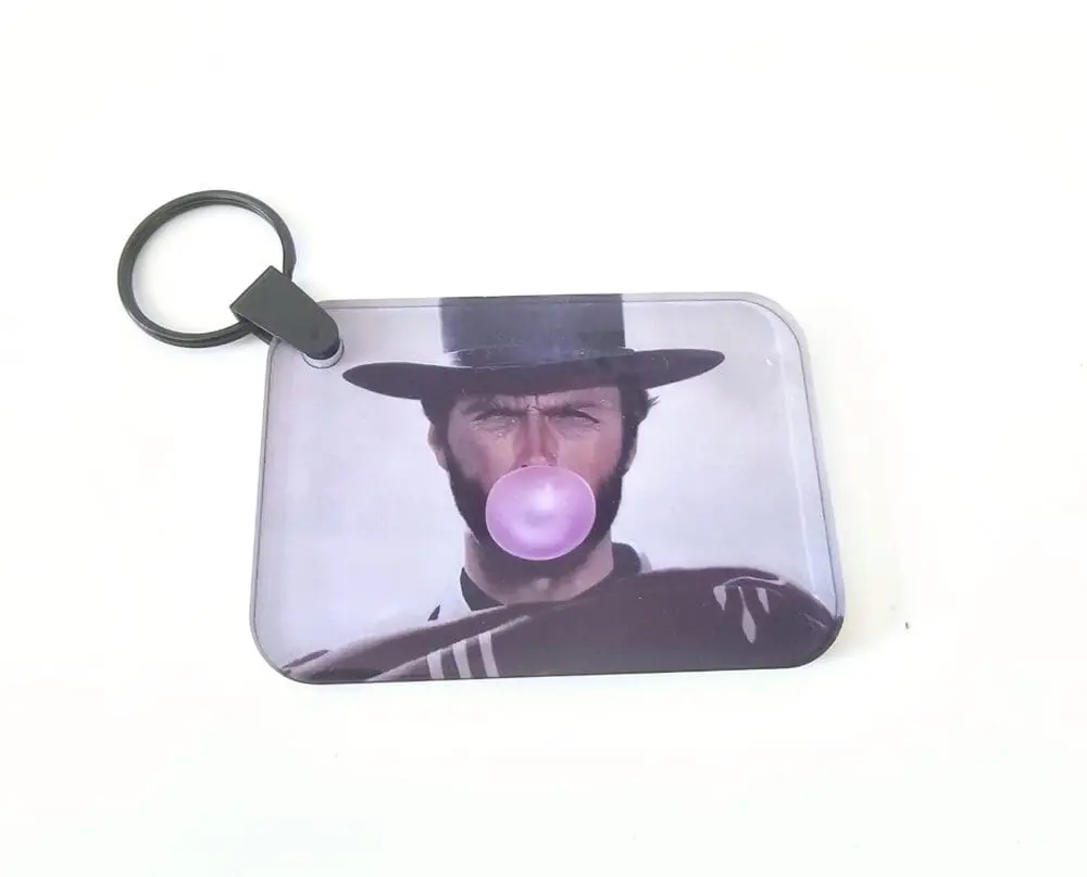 Subli Rect Keychain2 Laser Sublimation Blanks : 3 or 4mm RECTANGLE, 7.3 by 5cm Portrait or Landscape Subli-Acrylic, Disc + with split keyring & clip