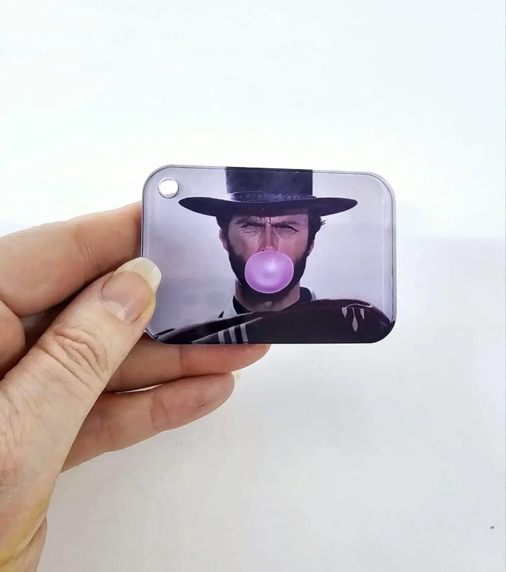 Subli Rect Keychain4 Laser Sublimation Blanks : 3 or 4mm RECTANGLE, 7.3 by 5cm Portrait or Landscape Subli-Acrylic, Disc + with split keyring & clip