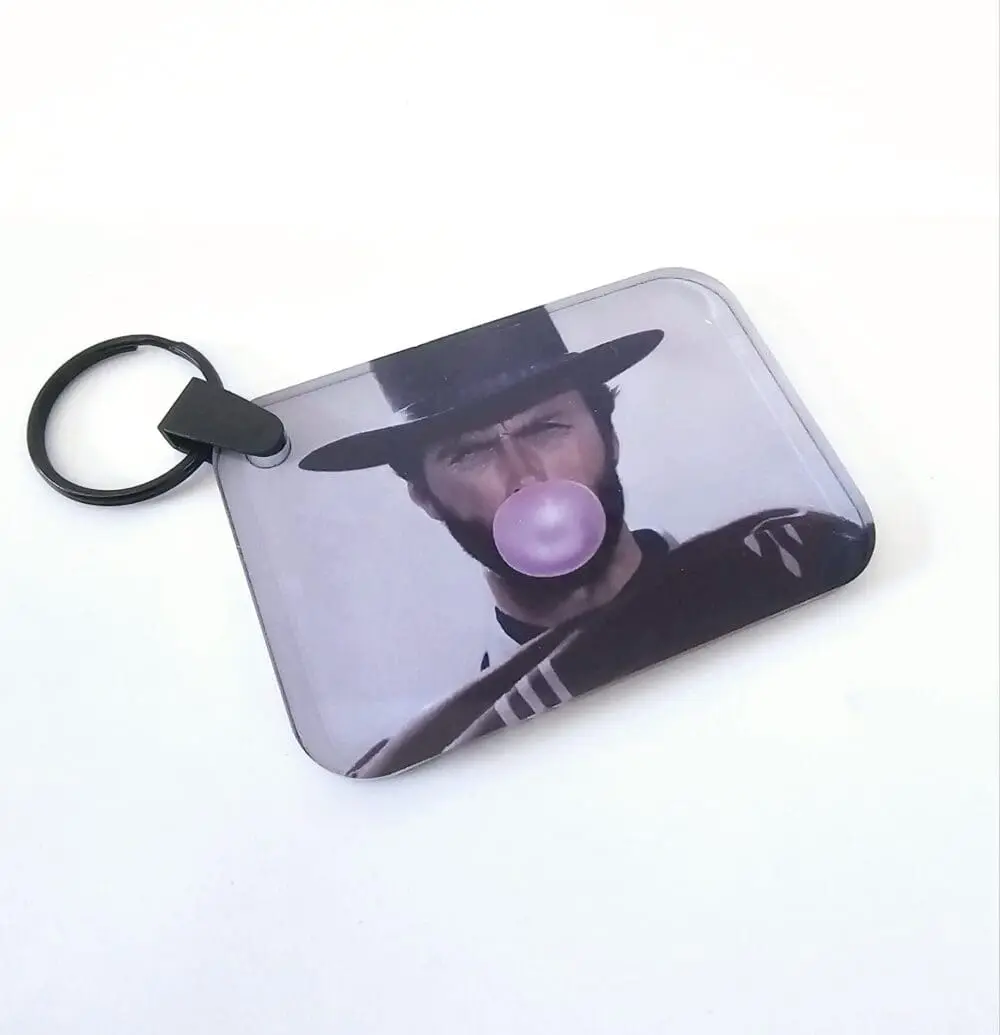 Subli Rect Keychain5 Laser Sublimation Blanks : 3 or 4mm RECTANGLE, 7.3 by 5cm Portrait or Landscape Subli-Acrylic, Disc + with split keyring & clip