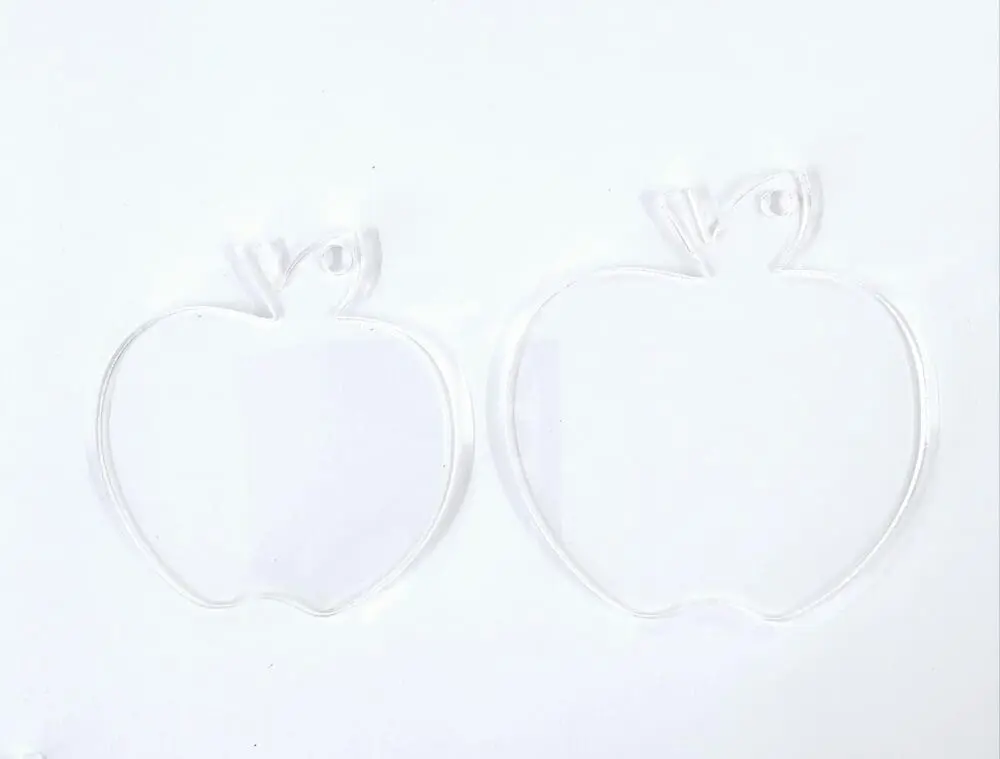 Teacher Apple Laser Acrylic Shapes : CLEAR Apple Acrylic, Disc + 30mm Silver Split Keyring (1.5, 2, 3 & 5mm)