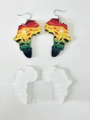 Africa earrings EARR9a Laser Acrylic Shapes : (EARR9) 3mm Blank Subli Acrylic Africa Earrings + attachments