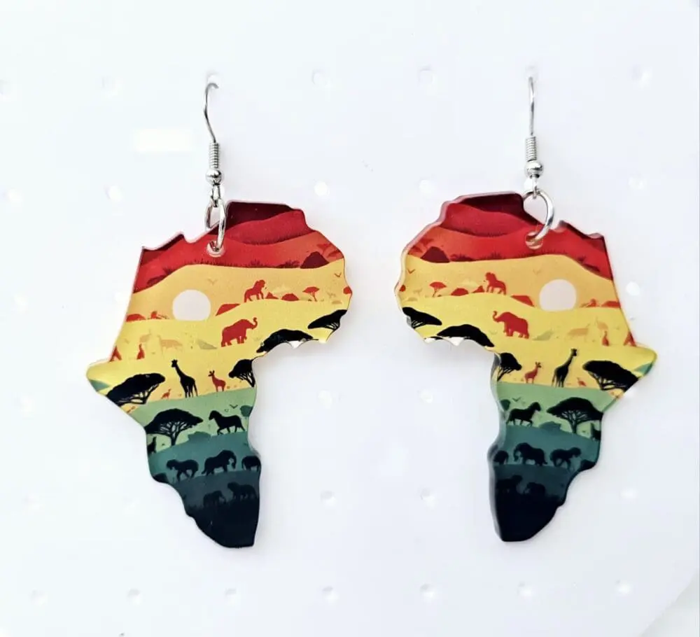 Africa earrings EARR9b Laser Acrylic Shapes : (EARR9) 3mm Blank Subli Acrylic Africa Earrings + attachments
