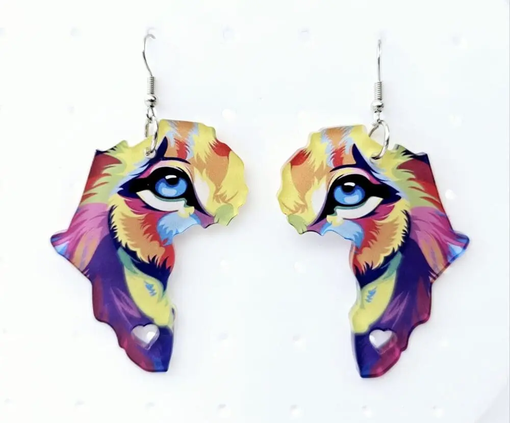 Africa with heart earrings EARR10b Laser Acrylic Shapes : (EARR10) 3mm Blank Subli Acrylic Africa with Heart Earrings + attachments