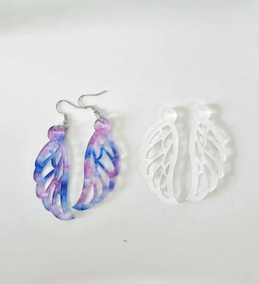 Laser Sublimation Blanks : (EARR4) 3mm Blank Subli Acrylic Angel Winged Earrings + attachments