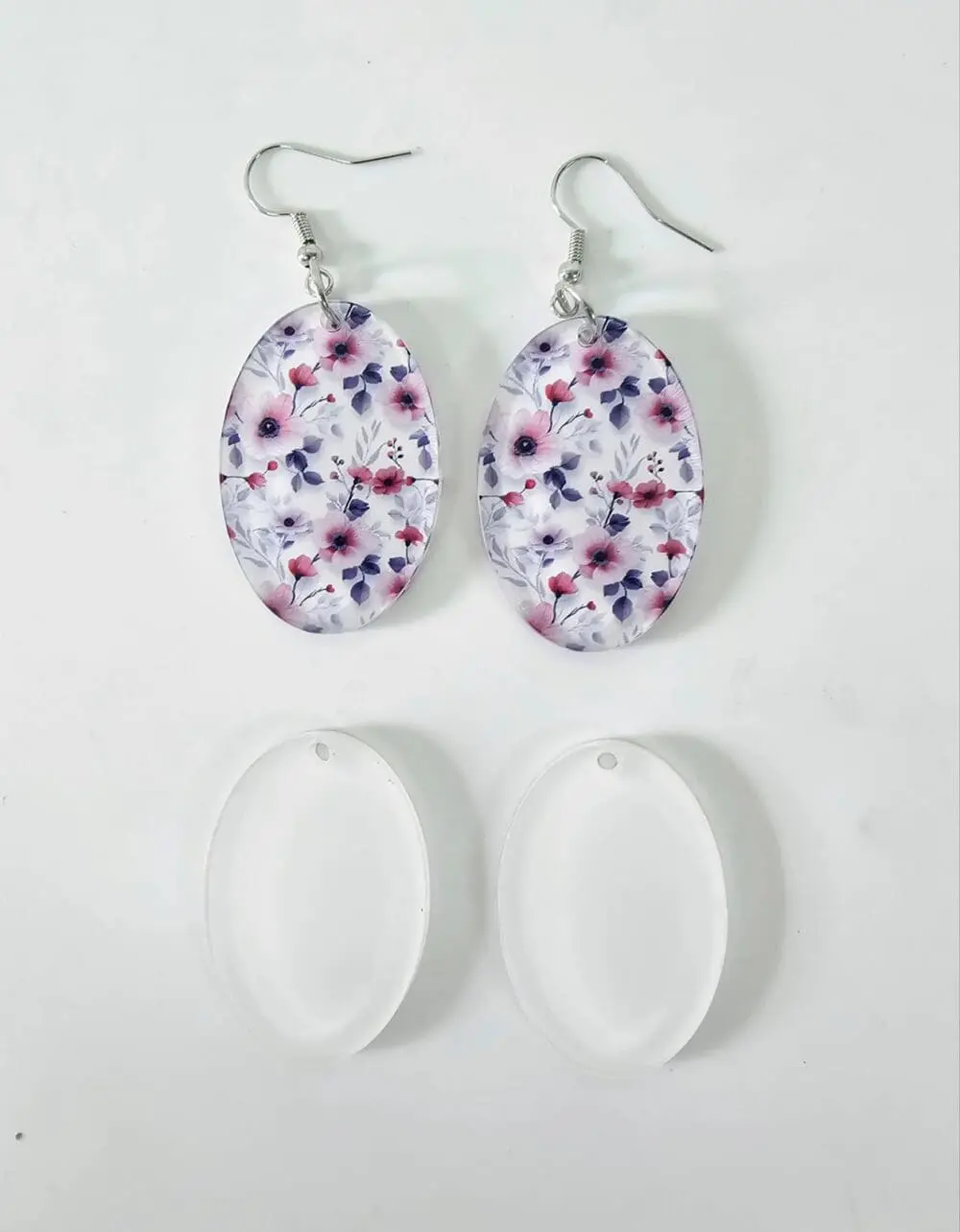 Oval Earring EARR3a Laser Sublimation Blanks : (EARR3) 3mm Blank Subli Acrylic Oval Earrings + attachments