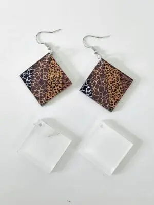 Square Angled EARR8a Laser Sublimation Blanks : (EARR8) 3mm Blank Subli Acrylic Square Angled Earrings + attachments