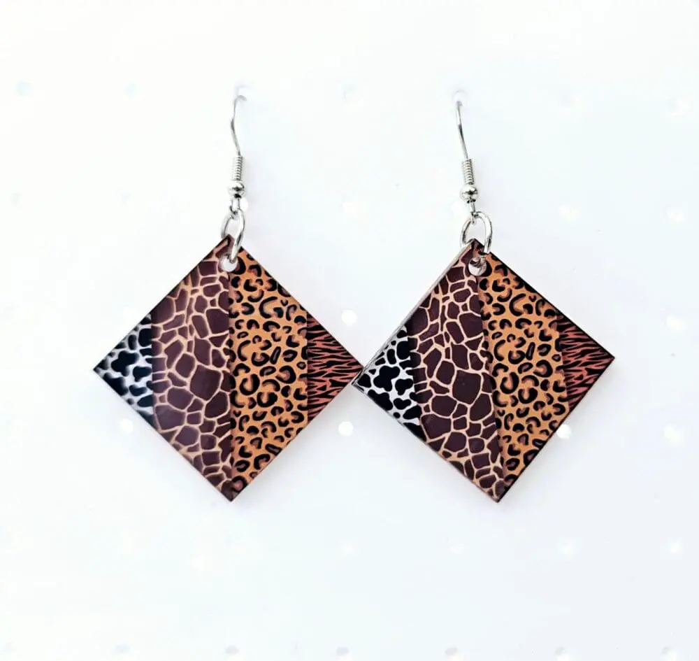 Laser Sublimation Blanks : (EARR8) 3mm Blank Subli Acrylic Square Angled Earrings + attachments