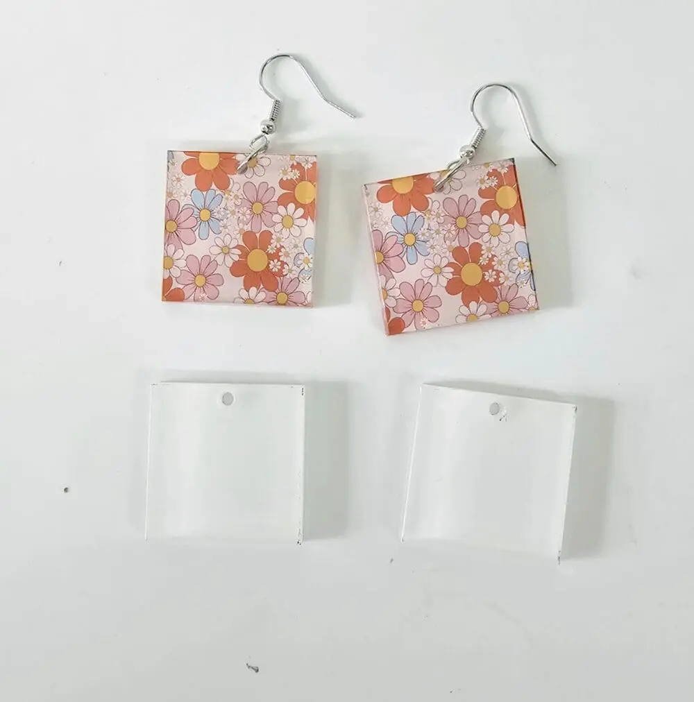 Square Earrings EARR7B Laser Acrylic Shapes : (EARR7) 3mm Blank Subli Acrylic Square Earrings + attachments