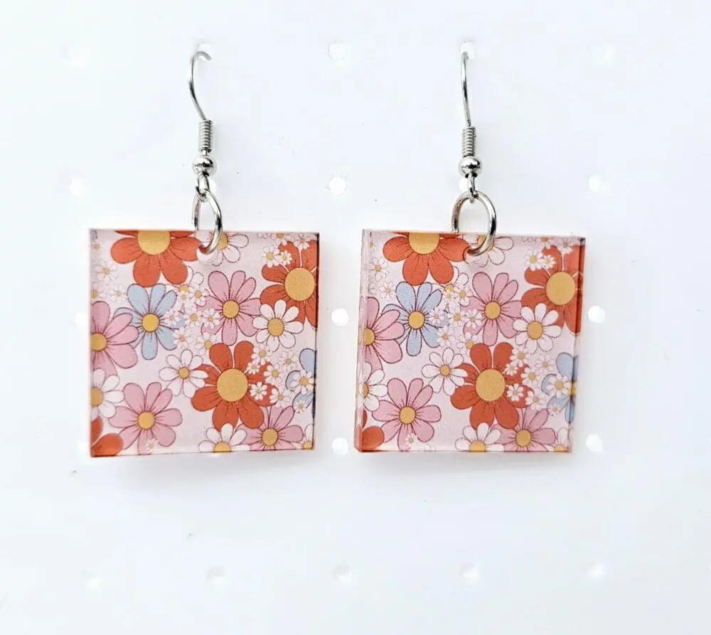 Square Earrings EARR7a Laser Acrylic Shapes : (EARR7) 3mm Blank Subli Acrylic Square Earrings + attachments