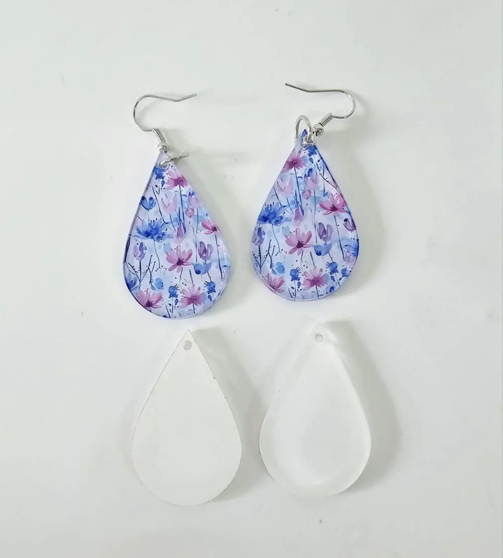 Tear Drop Earring EARR1a Laser Sublimation Blanks : (EARR1) 3mm Blank Subli Acrylic Tear Drop Earrings + attachments