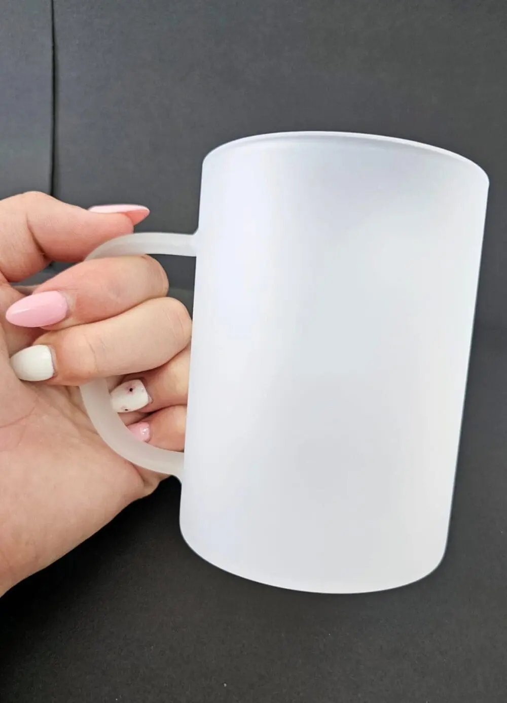15oz Frosted mug holding Sublimation Blanks : 15oz Frosted Mug (Fine Glass) (TTX)