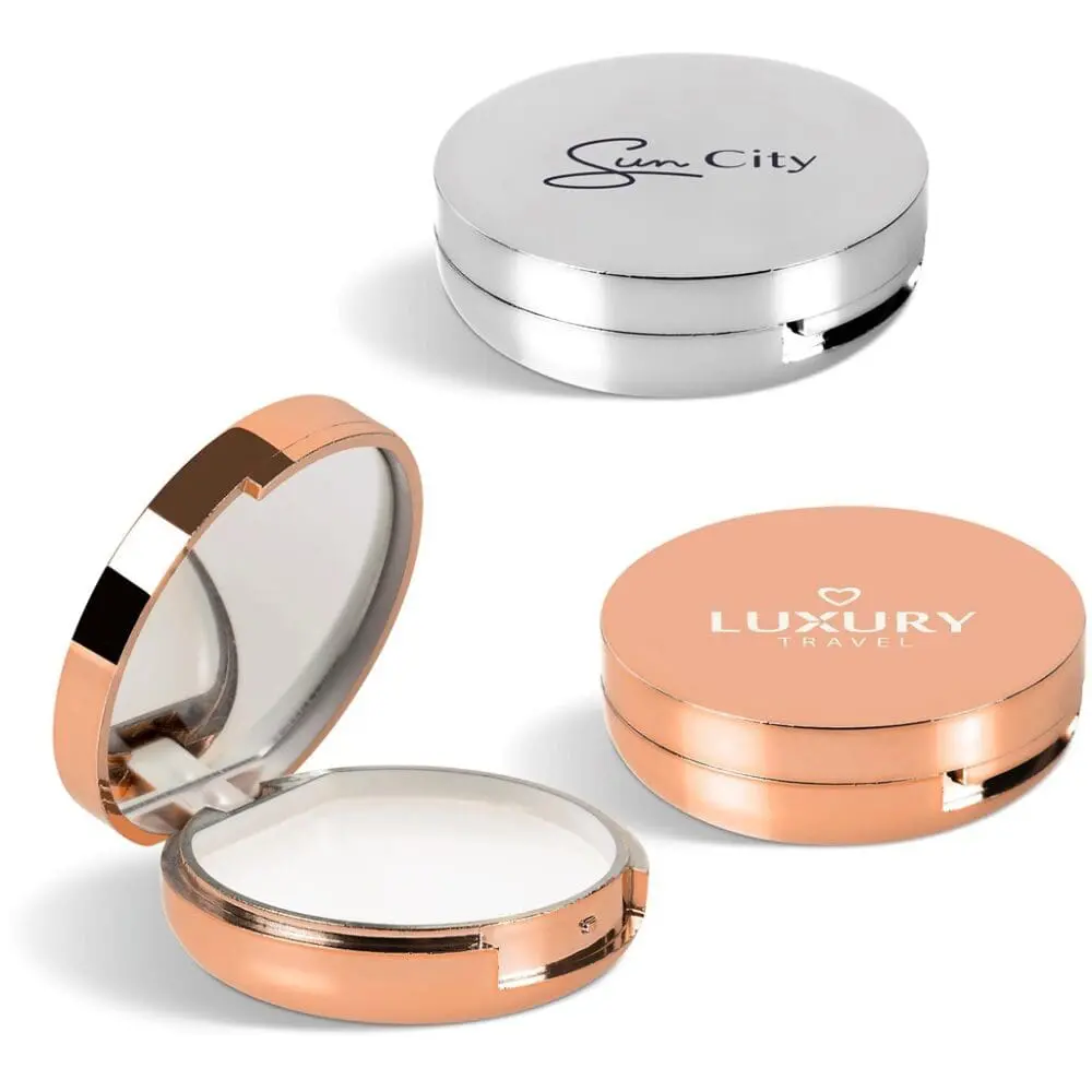 Glamorous 2-in-1 Lip Balm and Mirror Set Branded Vinyl & UV Stickers : Glamorous 2-in-1 Lip Balm and Mirror Set (Silver & Rose Gold)(AMD)(HWB-9910)