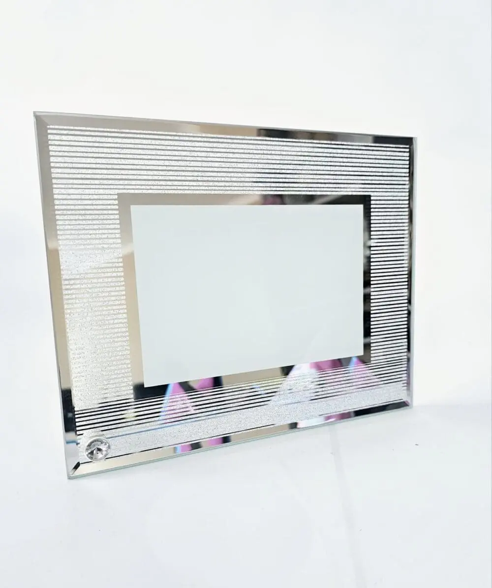 Glass Photo Frame with silver glitter frame Sublimation Blanks : Glass Photo Display With Silver Glitter Frame (23 by 18cm)