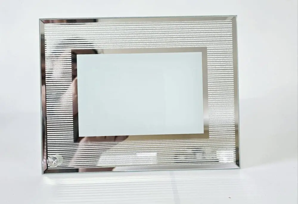 Glass Photo frame with silver glitter Sublimation Blanks : Glass Photo Display With Silver Glitter Frame (23 by 18cm)