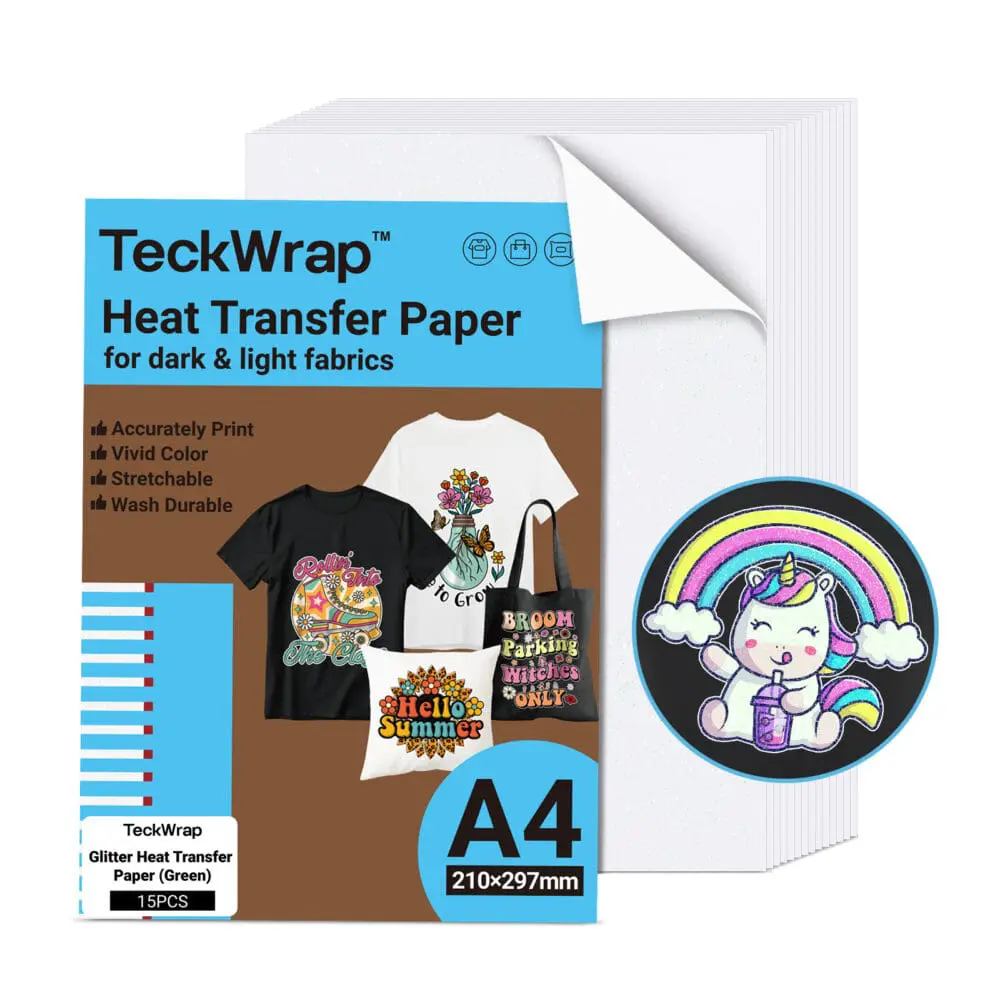 Glitter Green Teckwrap : Heat Transfer Paper for Inkjet Glitter Green