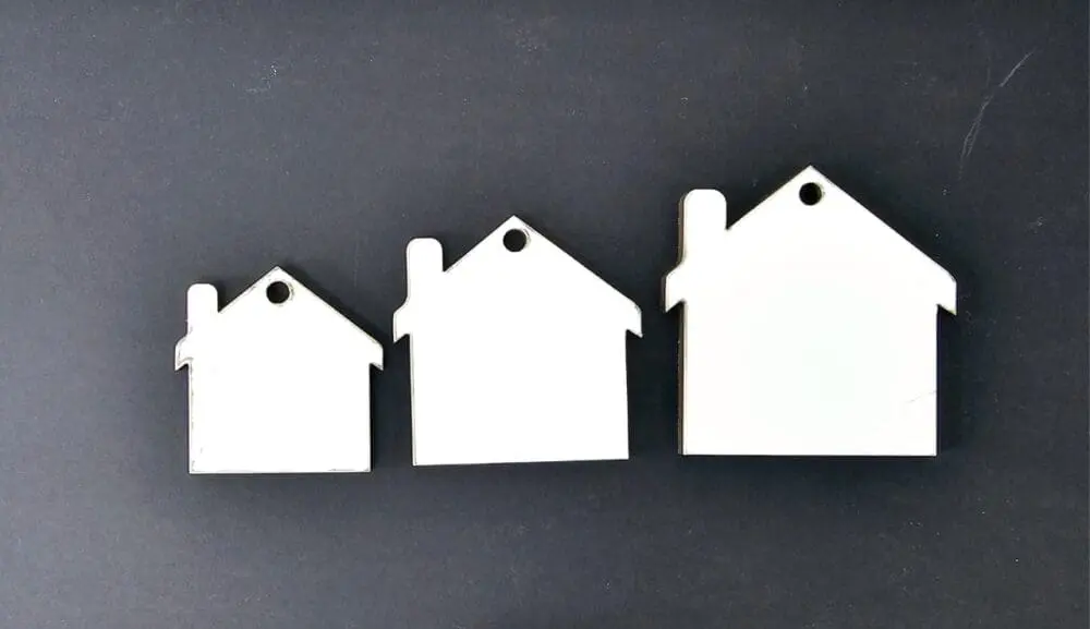 MDF House Keychain Laser Sublimation Blanks : Glossy MDF 3mm Single or Double Sided Sublimation House Keychain with split keyring & clip (S, M, L)