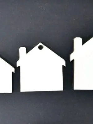 MDF House Keychain Laser Sublimation Blanks : Glossy MDF 3mm Single or Double Sided Sublimation House Keychain with split keyring & clip (S, M, L)