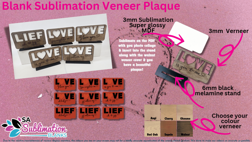 Laser Sublimation Blanks : DIY LOVE Sublimation MDF & Veneer Plaque with Stand