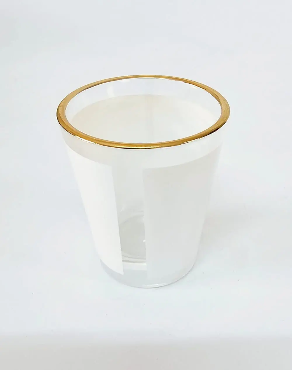 Sublimation Blanks : 1.5oz Shot Glass With White Patch & Gold Rim (TTX)