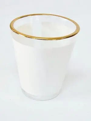 1.5oz Shot Glass With White Patch & Gold Rim Front View Sublimation Blanks : 1.5oz Shot Glass With White Patch & Gold Rim (TTX)