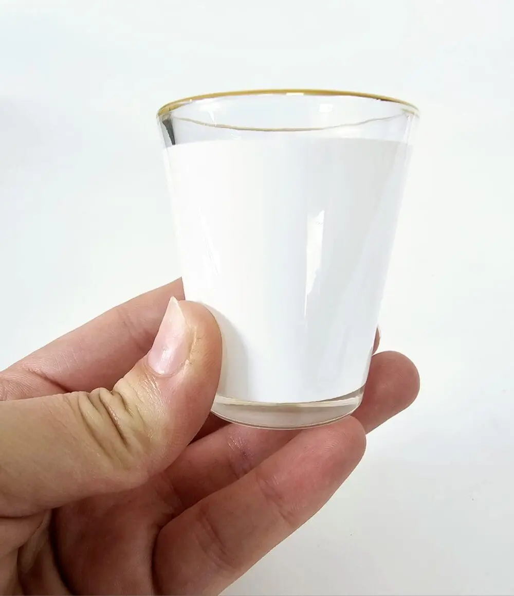 Sublimation Blanks : 1.5oz Shot Glass With White Patch & Gold Rim (TTX)