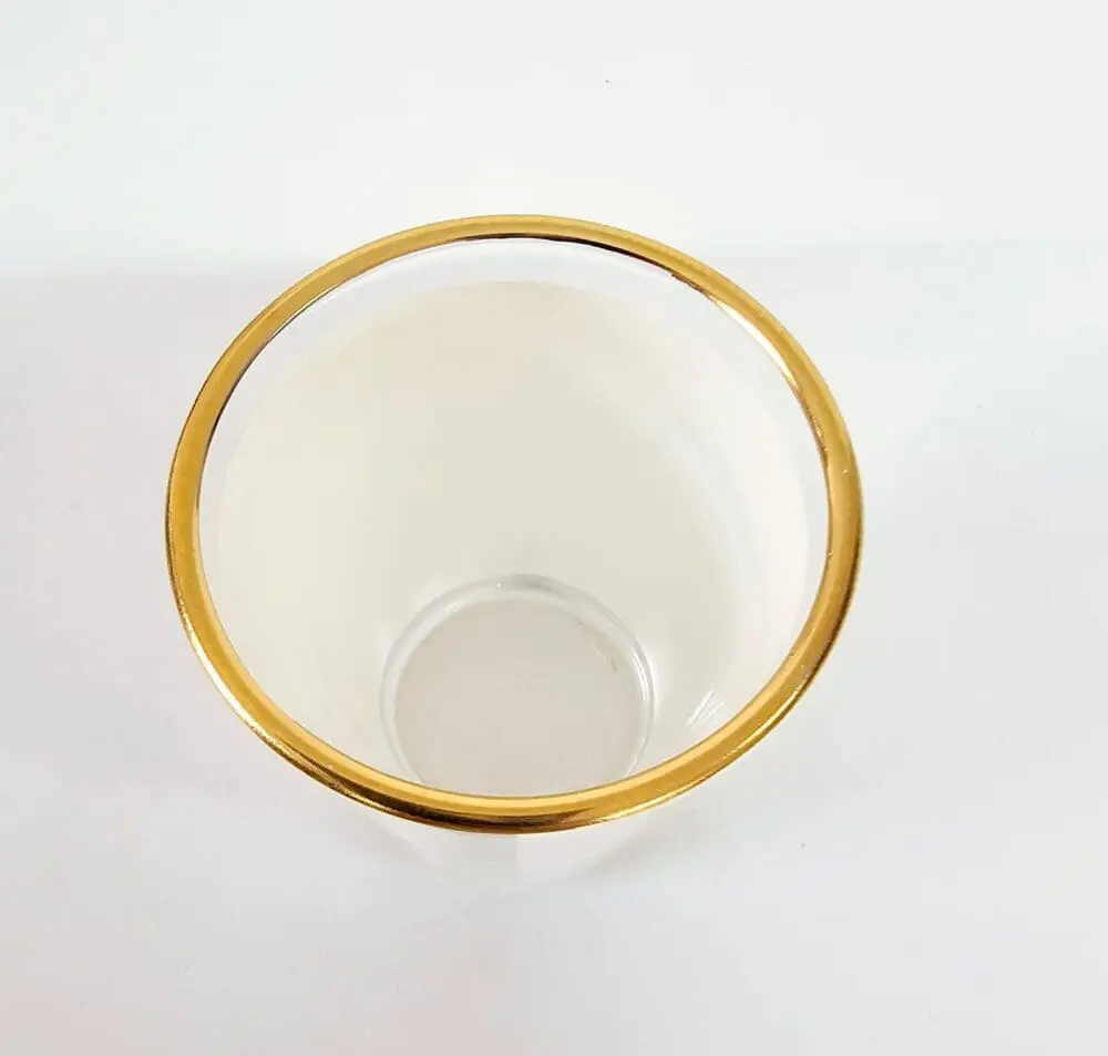 Sublimation Blanks : 1.5oz Shot Glass With White Patch & Gold Rim (TTX)