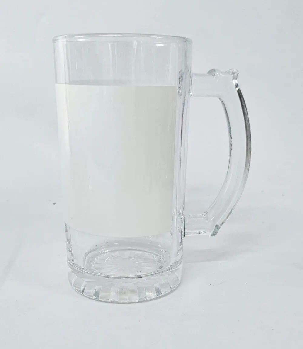 16oz Beer Glass with patch Sublimation Blanks : 16oz White Patch Glass Beer Mug (TTX)