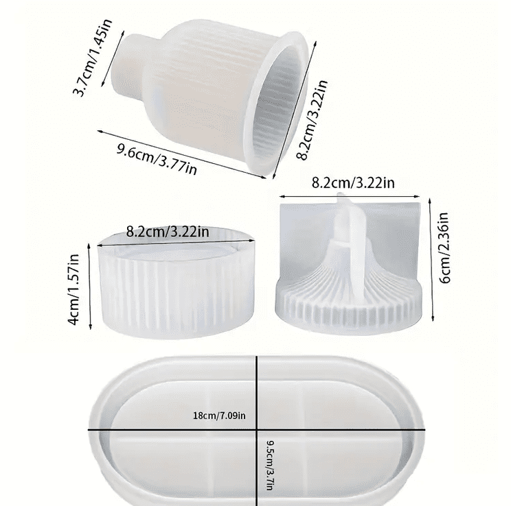 3 Piece Oval Silicone 4 Resin & Epoxy : 4 Piece Tray, Vase & Container Set [Code TU184_B)
