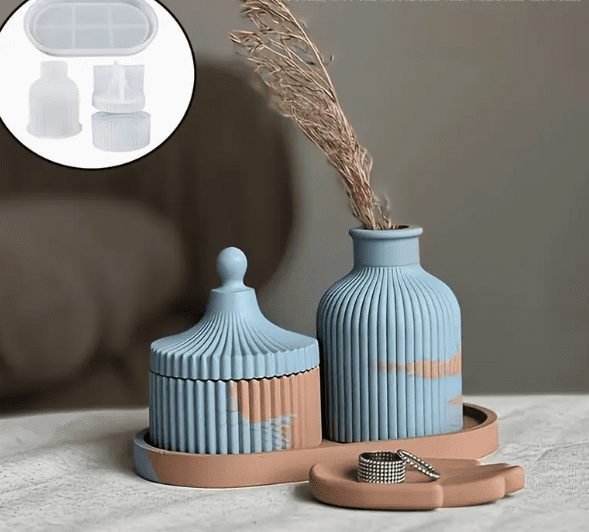 4 Piece Tray Vase & Container Resin & Epoxy : 4 Piece Tray, Vase & Container Set [Code TU184_B)