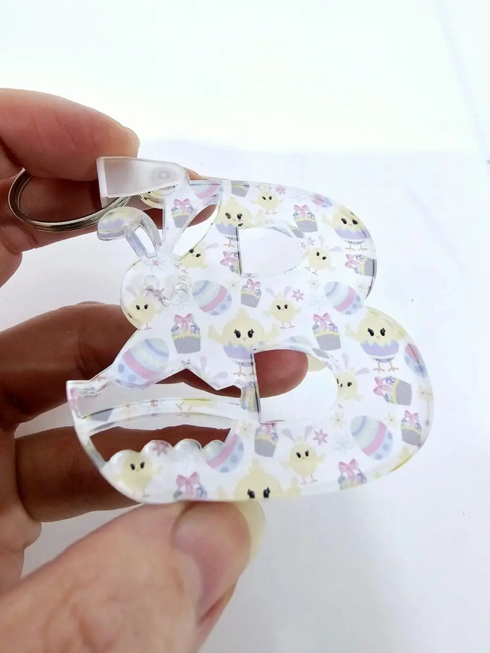 Easter Alpha B4 Laser Sublimation Blanks : 3 or 4mm Easter Alpha Subli-Acrylic Keychain (A to Z) with split keyring & clip