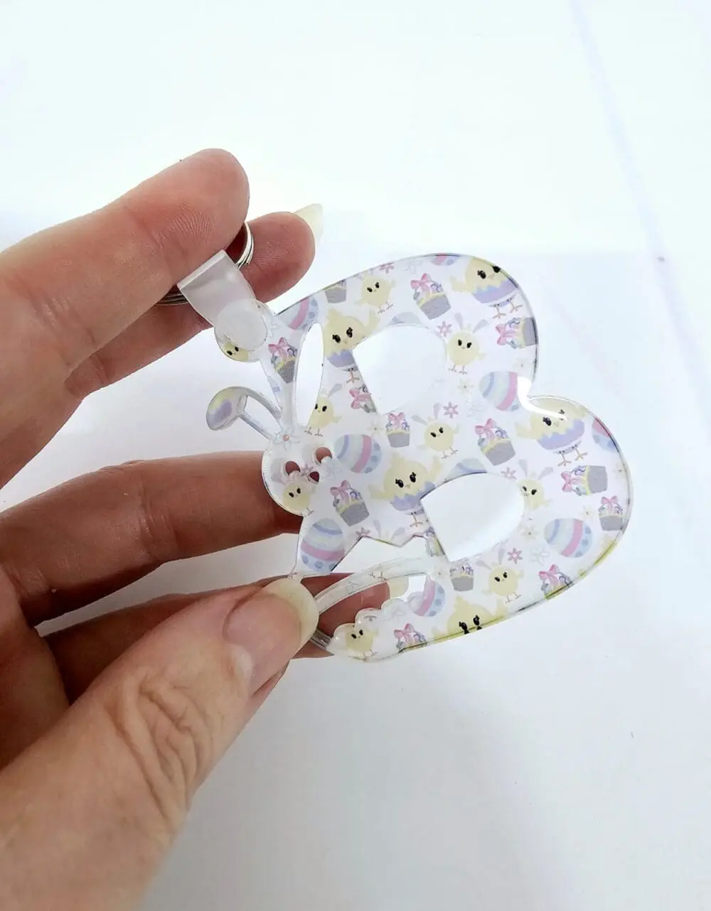 Easter Alpha b_2 Laser Sublimation Blanks : 3 or 4mm Easter Alpha Subli-Acrylic Keychain (A to Z) with split keyring & clip
