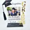 3D UV Prints : Direct to Acrylic 3mm Clear Graduation with Grad Year in Gold Mirror, Hat with Black Tassel & 6mm Black Melamine Stand (Option 1)