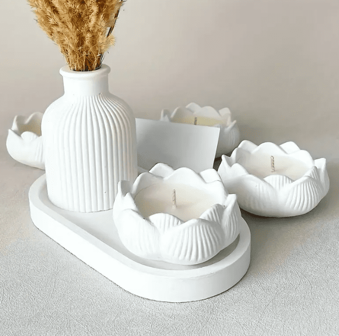 pcs Silicone Mold Set for DIY Crafts - Versatile Trays, Vases & Candle Holders6 Resin & Epoxy : 3 Piece Tray, Candle Jar, Vase [Code TU184_C) + Casting Support Jig for the Vase mould