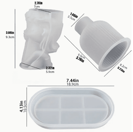 Resin & Epoxy : 3 Piece Silicone Face Vase Design, Tall Ribbed Vase and Oval Tray Mould Set  [Code TU184_F)