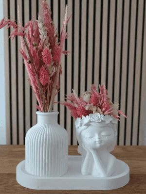 Resin & Epoxy : 3 Piece Silicone Face Vase Design, Tall Ribbed Vase and Oval Tray Mould Set  [Code TU184_F)