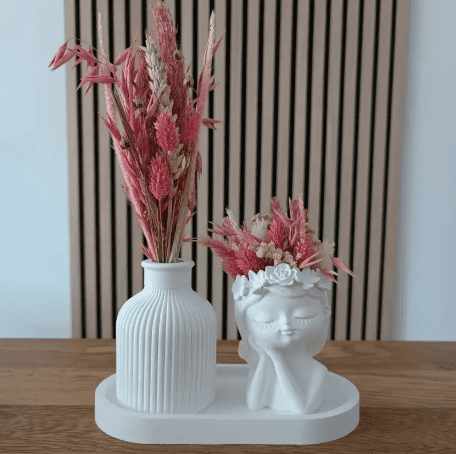 Resin & Epoxy : 3 Piece Silicone Face Vase Design, Tall Ribbed Vase and Oval Tray Mould Set  [Code TU184_F)