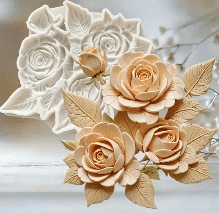 Elegant Rose and Leaf Silicon Fondant Mould Silicone Mould : Elegant Rose and Leaf Silicone Mould