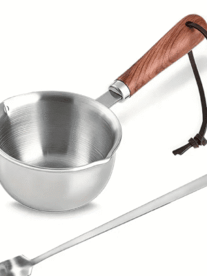 Arts & Crafts : 300ml Stainless Steel Measuring Cup or small Melting Pot with Wooden Handle (Includes Spoon)