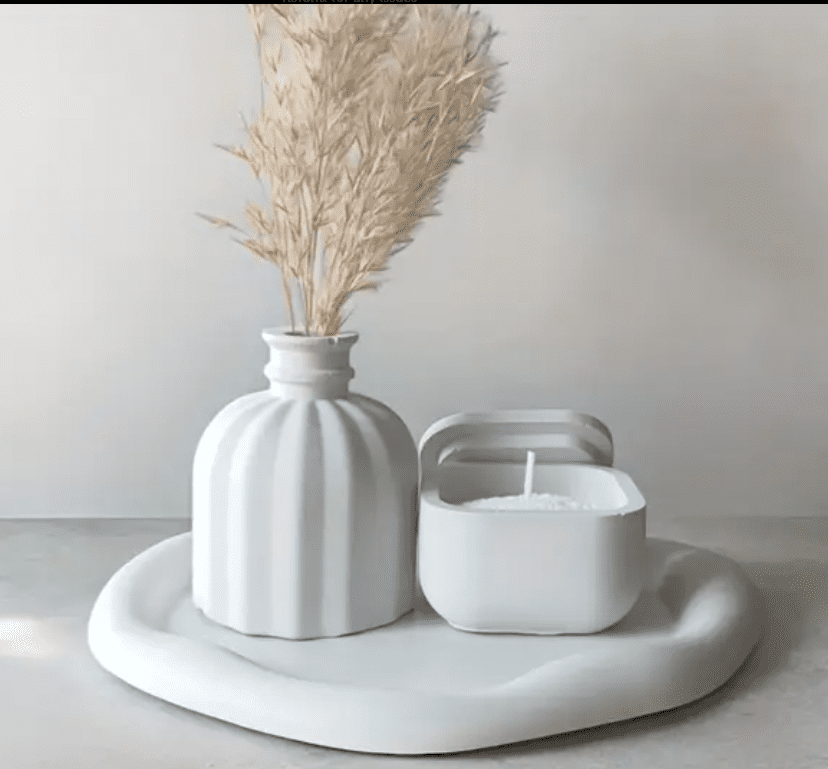 Silicone Moulds  : 4 Piece Square Small Container Set, Vase and Irregular Tray Silicone Mould (Code TUM_AM) + Casting Support Jig for the Vase mould
