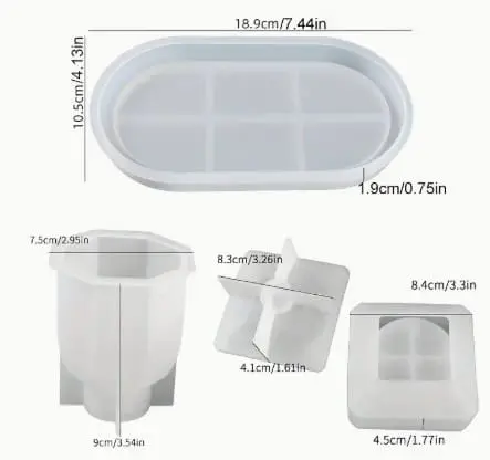 Resin & Epoxy : 4 Piece Oval Tray + Square Storage Container & Polygon Vase (TU184_AH) + Casting Support Jig for the Vase mould