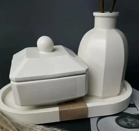 Resin & Epoxy : 4 Piece Oval Tray + Square Storage Container & Polygon Vase (TU184_AH) + Casting Support Jig for the Vase mould