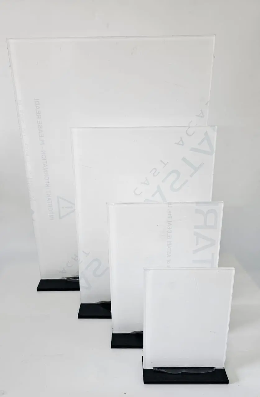 3D UV Print : Direct to 3mm CLEAR Acrylic Boards with lip & 6mm Black Melamine or 5mm Clear Acrylic Stand (A6, A5, A4 & A3, Portrait or Landscape)