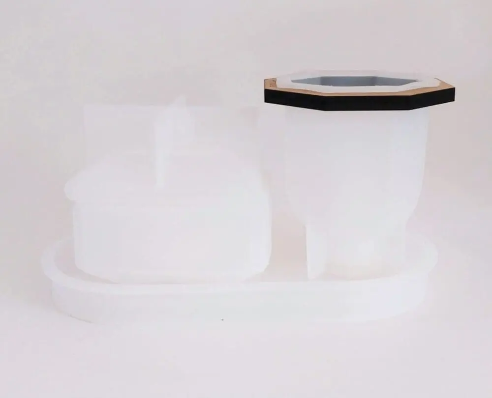 Resin & Epoxy : 4 Piece Oval Tray + Square Storage Container & Polygon Vase (TU184_AH) + Casting Support Jig for the Vase mould