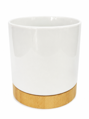 White Flower Pot With Wooden Base (ZZ) Sublimation Blanks : White Flower Pot With Wooden Base (ZZ)