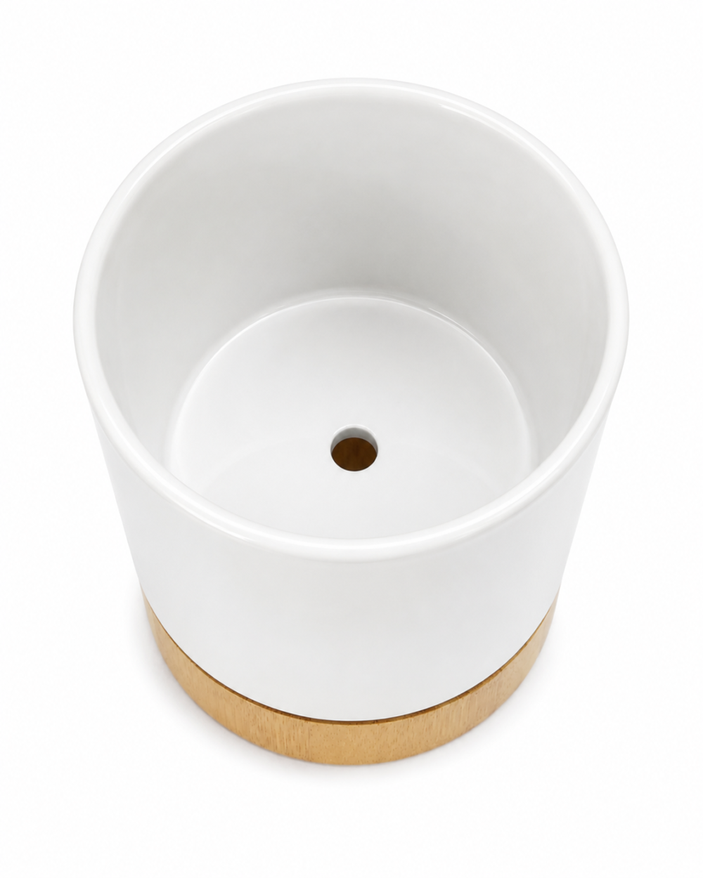 White Flower Pot With Wooden Inside Base (ZZ) Sublimation Blanks : White Flower Pot With Wooden Base (ZZ)