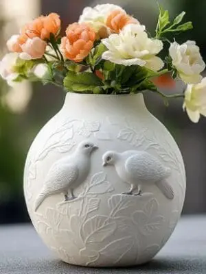 WhiteDoveEmbossedPlantVase.2 Silicone Moulds : Dove Embossed Vase (PPDZ37)