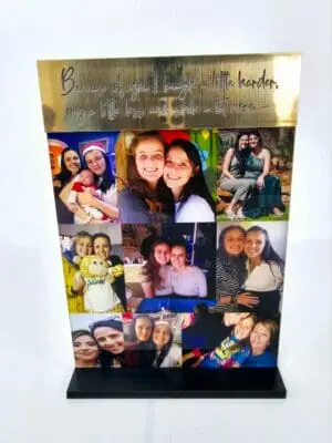 3D UV Print : Direct to 3mm CLEAR Acrylic Boards with lip & 6mm Black Melamine or 5mm Clear Acrylic Stand (A6, A5, A4 & A3, Portrait or Landscape)