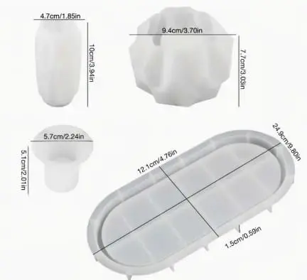 Silicone Mould : 4 Piece Geometric Vase Candle Silicone Mould Set (Code TUM_AH)